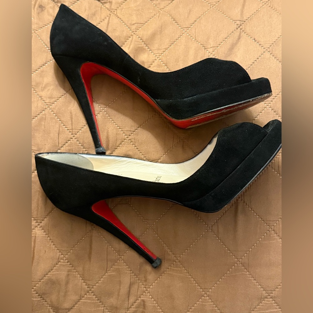 Christian Louboutin Lady Peep 150mm Suede Platform Peep Toe Heels Sz 40 Fits 9